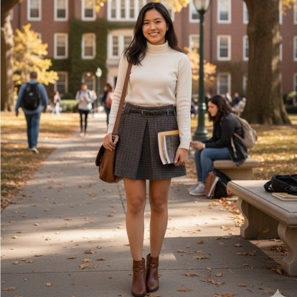 The Limited Brown‎ Herringbone A-Line Mini Skirt with Belted Waist Size 4